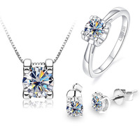 Juego de Joyería de Plata de Ley S925 con Moissanita JAIWEN, Certificado GRA, Collar con Colgante de Moissanita Ajustable, Anillo y Pendientes