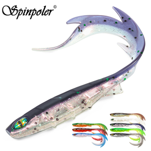 Leurre de pêche Spinpoler Long Wavy Curltail Grub 9,5 cm, leurre souple bicolore pour la pêche au bar, à la perche, à la truite et en eau salée - Product Image 1