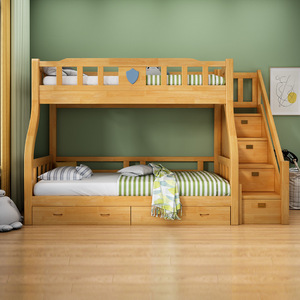 Children's <b>Bunk</b> <b>Bed</b> Solid <b>Wood</b> 1.2m X 1.9m Storage Stairs Rustic Design For Kids And Adults Home Use - Product Image 1