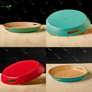 Bandeja para servir de bambú brillante festiva de alta calidad personalizada al por mayor con asa para servir el desayuno y la cena - Product Image 6