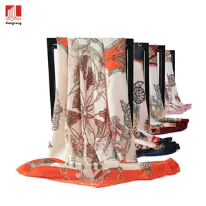 OEM אופנה קל משקל שרשרת ציצית הדפסת משי מרגיש בארה 'ב כיכר צעיף נשים חיג' אב