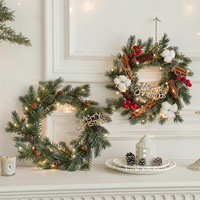 Nouvelle couronne de Noël en rotin avec fleurs, clochette, nœud, branche d'arbre rouge, décoration de porte, pendentif de fenêtre de Noël