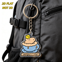 Porte-clés Cappyccino Cartoon : Adorable Capybara dans une tasse de café avec poussin, pendentif en acrylique transparent et chaîne métallique, thème café fantaisie