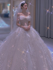 S0549T 2026 Elegante <span class=keywords><strong>Vestido</strong></span> de Encaje Blanco Real con Cola Larga para Invitadas de <span class=keywords><strong>Boda</strong></span>, Vestidos de Novia de Tallas Grandes para Mujer con Envío Directo - Product Image 4