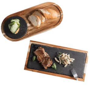 Plateau de service rectangulaire en bois d'acacia poli |   Support multifonctionnel gravé pour fruits et tasses à thé, design japonais écologique à bascule - Product Image 2