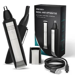 PRITECH-Recortadora de pelo para nariz y orejas con luz LED, afeitadora de nariz masculina ABS, para hombres, profesional, 3 en 1, eléctrica