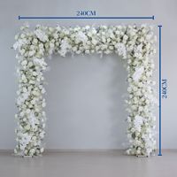 Arche de mariage de luxe réaliste avec roses blanches, chemin de fleurs artificielles en soie, toile de fond de scène de cérémonie, décoration événementielle, verdure, Fête des Mères