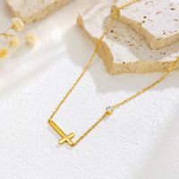 Ensemble de bijoux pour femme style plage tendance, collier et bracelet en zircon croix, en acier titane plaqué or 18 carats, style INS