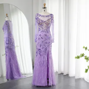 Jancember SCZ209 2023 New Arrivals Purple Full Sleeve Plus Size Fashion Elegant Evening Dresses