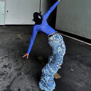 DIZNEW Hombre Denim Jeans Vendedor Venta al por mayor de alta calidad de pierna ancha Patchwork Jeans Y2k Moda Crazy Jeans para hombres - Product Image 4