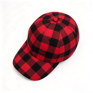 Casquette de baseball classique en flanelle à carreaux rouges et noirs, style bûcheron, réglable, rétro, 6 panneaux, mélange de coton, unisexe - Product Image 5