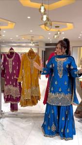 Proveedor Indio, Diseño Elegante, Hermoso Sharara Palazzo Salwar Kameez de Diseñador de Moda, Georgette Sintética Pesada con Bordado - Product Image 5