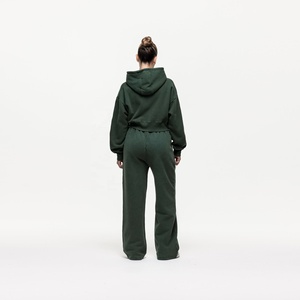 Set di Felpa con Cappuccio e <span class=keywords><strong>Pantaloni</strong></span> in Cotone e Poliestere per <span class=keywords><strong>Donna</strong></span>, Personalizzabile con LOGO, Stile Vintage, Verde Navy con Cerniera - Product Image 6