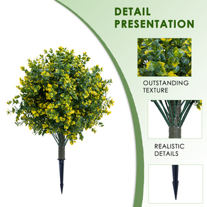Ruopei Ensemble de 2 arbres topiaires artificiels en feuilles de cyprès en plastique, résistants aux UV et écologiques, pour extérieur/intérieur, avec piquets de fixation au sol - Product Image 3