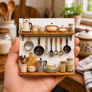 Utensilios de cocina en miniatura decorativos, imanes de resina en relieve para nevera, escenas en miniatura retro y acogedoras para el hogar - Product Image 3
