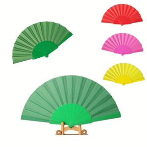 Custom Logo Portable Nylon <b>Folding</b> Hand Fan Folk Art Chinese Wedding Fan with a Plastic Handle - Product Image 1