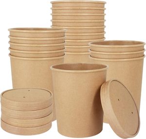 Conteneur alimentaire jetable personnalisé de 32 oz pour soupe chaude, bol en papier kraft avec logo, gobelets en papier personnalisés - Product Image 1