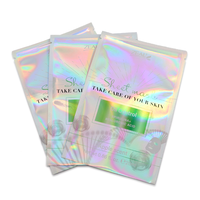 Pochette holographique cosmétique en plastique à fenêtre transparente avec logo personnalisé pochette hologramme mylar fermeture éclair