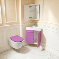 Ensemble de meuble-lavabo mural d'angle en MDF violet avec lavabo en céramique et miroir encadré assorti
