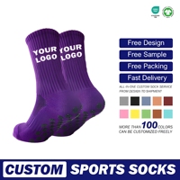 Chaussettes de sport de football pour hommes personnalisées avec logo, antidérapantes, tricotées, pour la saison printanière, vente en gros, logo sous le pied