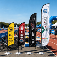Drapeau publicitaire coupe-vent pour événement de marathon, bannière volante personnalisée avec logo imprimé, drapeau plume en forme de larme pour ligne d'arrivée de course