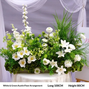 Camino de Flores Artificiales de Rosas <span class=keywords><strong>Austin</strong></span> Blancas Personalizado, Arreglo Floral de 100 cm para Pasillo, Escenario <span class=keywords><strong>en</strong></span> Forma de T y Decoración de Eventos - Product Image 2