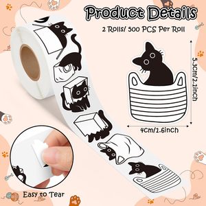 Black &amp; White Cat Waterproof Vinyl Stickers, Cute Cartoon Decals for Scrapbooks, Water Bottles, Party Favors, <strong>Windows</strong> &amp; Luggage - Product Image 3