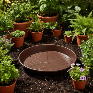 GELI Plateau pour pot 27 cm Marron Rond, soucoupe pour plantes, drainage de l'eau, utilisation en jardin - Product Image 3