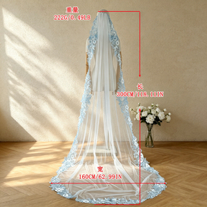 <span class=keywords><strong>Voile</strong></span> de mariée long en dentelle avec appliques, taille personnalisée, 1 couche, orné de paillettes, vente en gros d'usine, faible MOQ, OEM/ODM - Product Image 6