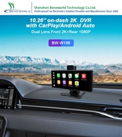 10.26 pouces carplay android auto bt fmt 5g wifi g-sensor voiture dvr 24h moniteur inversion enregistrement vidéo dashcam avec gps