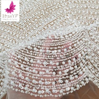 HY3230 Dentelle élégante classique blanche pure avec perles 3D et sequins pour mariage africain Asoebi, vente en gros, 5 yards
