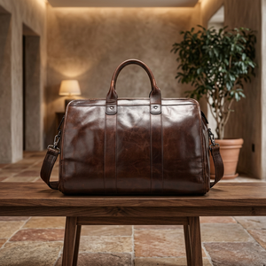 Premium Modern Genuine <b>Leather</b> Duffle <b>Bag</b> Dark Brown Travel Weekender Unisex Zipper Lightweight Durable Carry - Product Image 3