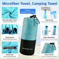 Serviette de voyage en microfibre à séchage rapide, double face en velours, serviette de sport portable pour le camping, la randonnée et le trekking