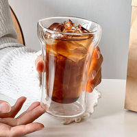 Gobelet en verre incurvé à double paroi isolé, de qualité alimentaire, en borosilicate, fait à la main, pour latte glacé, jus