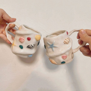 Novelty Starfish Mug Ocean Themed Seashell Ceramic Cup Hand-Painted Irregular Beach Coffee Mug - Product Image 5