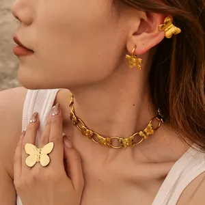 Moda takı 18K altın kaplama paslanmaz çelik narin Chic kelebek kulak manşet kulak klipsi kadınlar için