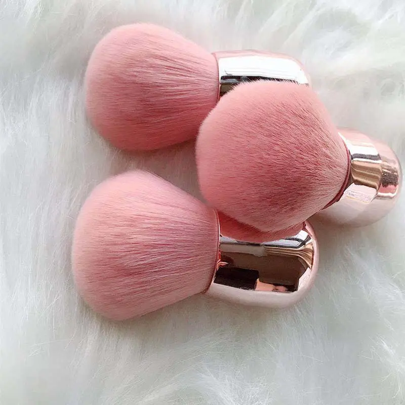 Private label rosa morbidi capelli sintetici testa a fungo in polvere spazzola di plastica piccolo kabuki blush brush