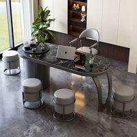 Table à thé en ardoise avec structure métallique intégrée, ensemble de chaises de bureau Kung Fu pour la préparation du thé, mobilier de maison minimaliste de luxe léger pour balcon