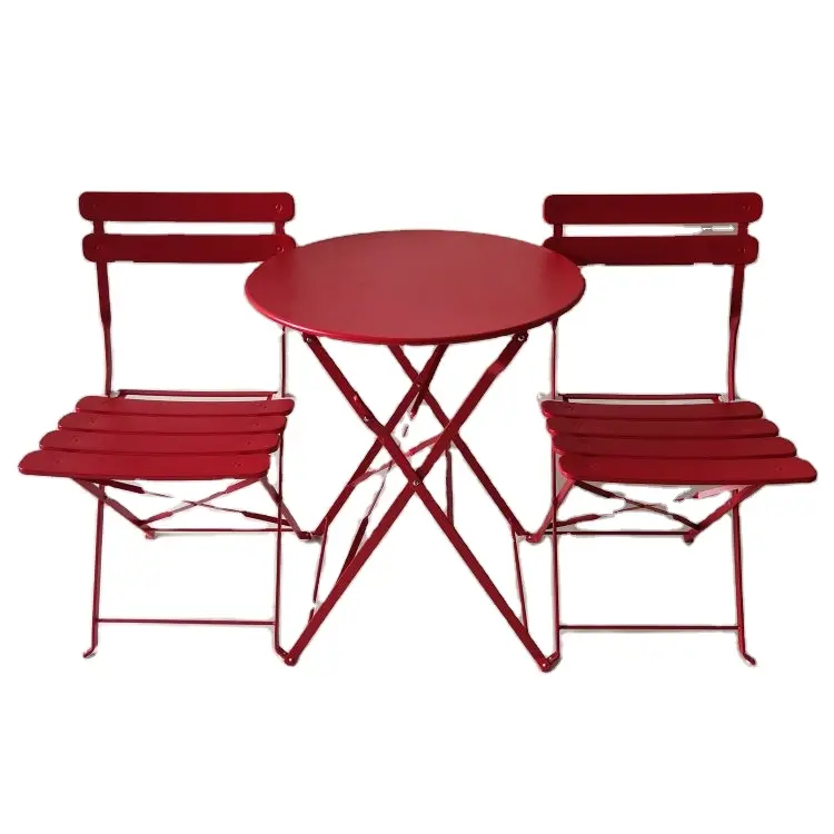 Bàn ghế cafe Bàn sắt tròn màu đỏ và hai ghế