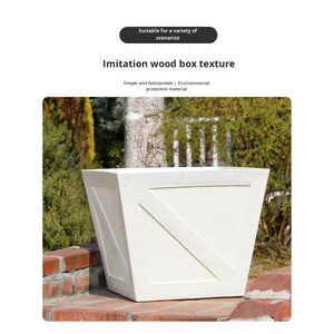 Pot de fleurs carré en résine, nouveau motif grain de bois et écorce d'arbre, sur pied, robuste et durable, <span class=keywords><strong>pour</strong></span> roses grimpantes, texture naturelle du grain du bois - Product Image 2