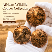 Pièce de monnaie en cuivre pur 999 de 1 oz, couleur, haute relief, série animale moderne Savane Africaine Feng Shui, impression UV, édition puissante
