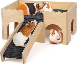 Accessori per Rifugi per Animali di Grandi Dimensioni, Mobili Multifunzionali in Legno per Animali, Amaca per Porcellini d'India, Casa per Criceti a 2 Livelli, Letto per Coniglietti con Scale - Product Image 2