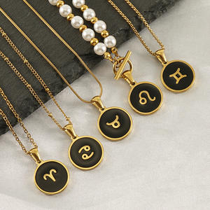 Ciondolo rotondo da 16 mm con smalto nero e 12 segni zodiacali |   Acciaio Inossidabile Placcato Oro 18K PVD Impermeabile e Resistente allo Sbiadimento per Creazione di Gioielli Fai-da-Te - Product Image 4