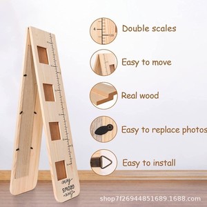 Tabla de crecimiento de madera maciza con marco, regla de medición y marcador de distancia para seguimiento de altura de niños, color natural, forma rectangular - Product Image 2