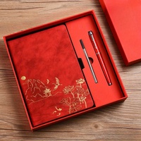 Cuaderno de Cuero con Diseño Artístico Tradicional, Cubierta con Relieve de Paisaje Chino, Juego de Bolígrafos, Organizador Personal, Caja de Regalo
