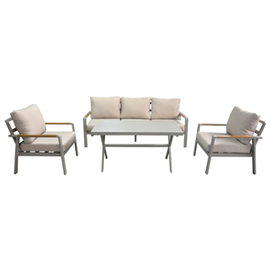 Meubles <span class=keywords><strong>de</strong></span> patio extérieur au design moderne à <span class=keywords><strong>bas</strong></span> prix accoudoir <span class=keywords><strong>en</strong></span> bois et <span class=keywords><strong>aluminium</strong></span> table à manger avec ensemble <span class=keywords><strong>de</strong></span> canapés <span class=keywords><strong>de</strong></span> <span class=keywords><strong>jardin</strong></span> - Product Image 1