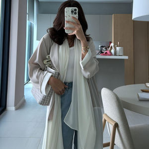 Conjunto de Abaya con Bloques de Color y Solapa, con Hiyab, Ropa Tradicional Elegante y Modesta, Suministro ODM para Ramadán, Todas las Estaciones, Uso Diario - Product Image 1