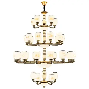 New Chinese style large chandelier duplex building China Fengyunshi hollow building lamps Hotel hall villa chandelier