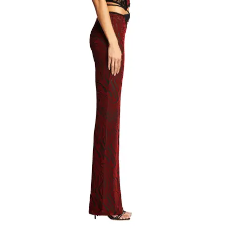 New Style Velvet Trousers OEM High Quality Women's High Waist Dark Pattern Printed Velvet Flared Pants