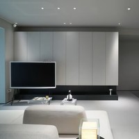 Muebles de Sala de Estar Modernos y Lujosos, Minimalistas, Integrados en Toda la Pared, con Almacenamiento sin Tiradores, Consola Flotante con LED y Mueble para TV